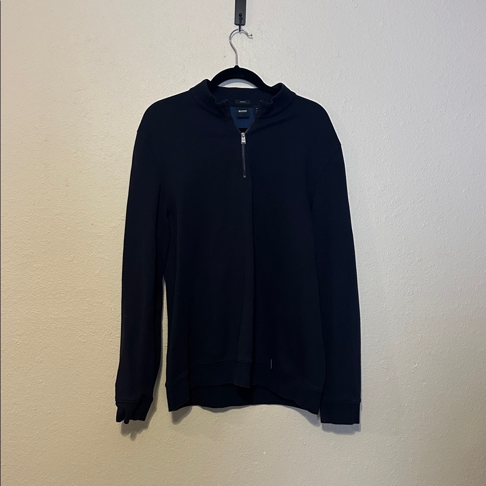 Hugo Boss Slim Fit 1/4 Zip Cotton Pullover in Blue Size XXL